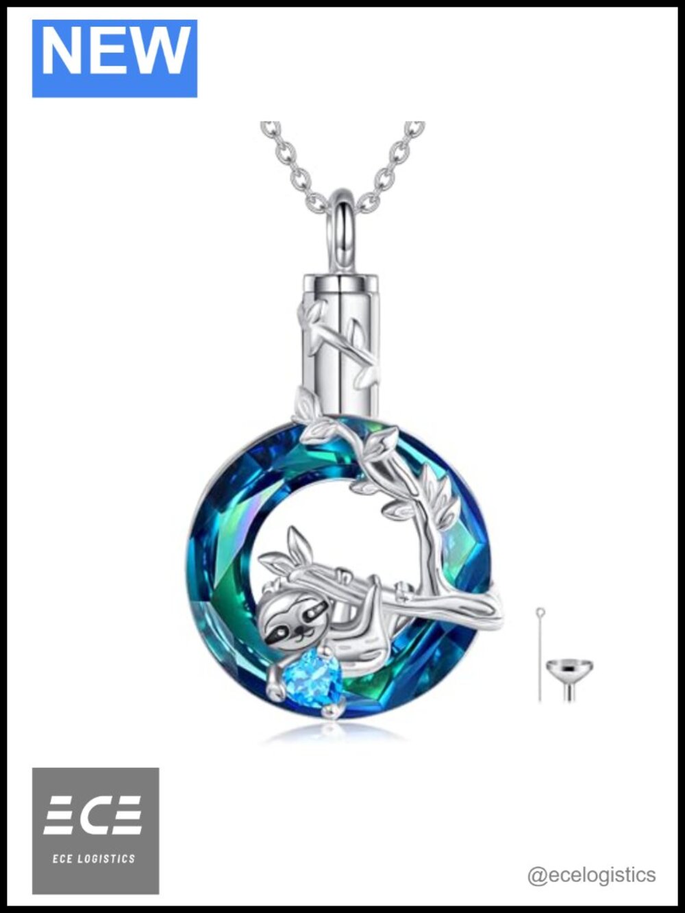 MONGAS Sloth Urn Necklace 925 Sterling Silver Memorial Cremation Jewelry